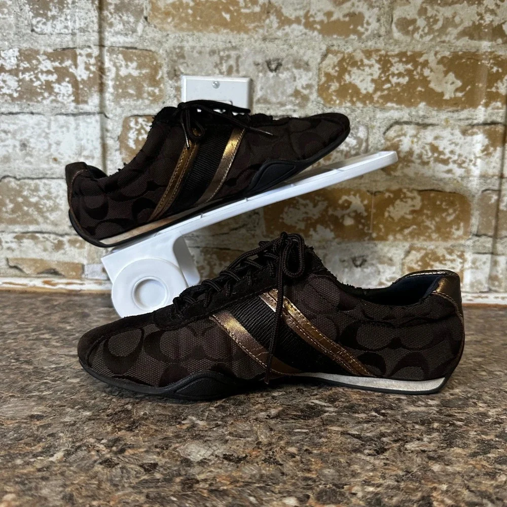 Coach Jayme Sneakers Womens 5.5 Brown Bronze Good Signature Monogram Q582